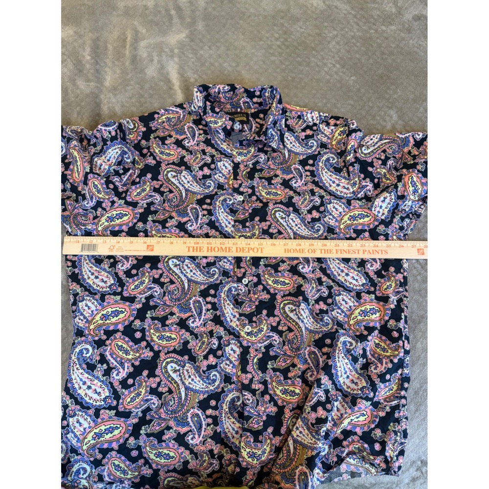 Cremieux Premium Denim Mens XXL Paisley Short Sleeve Button Down Shirt Pink Blue - Picture 3 of 5